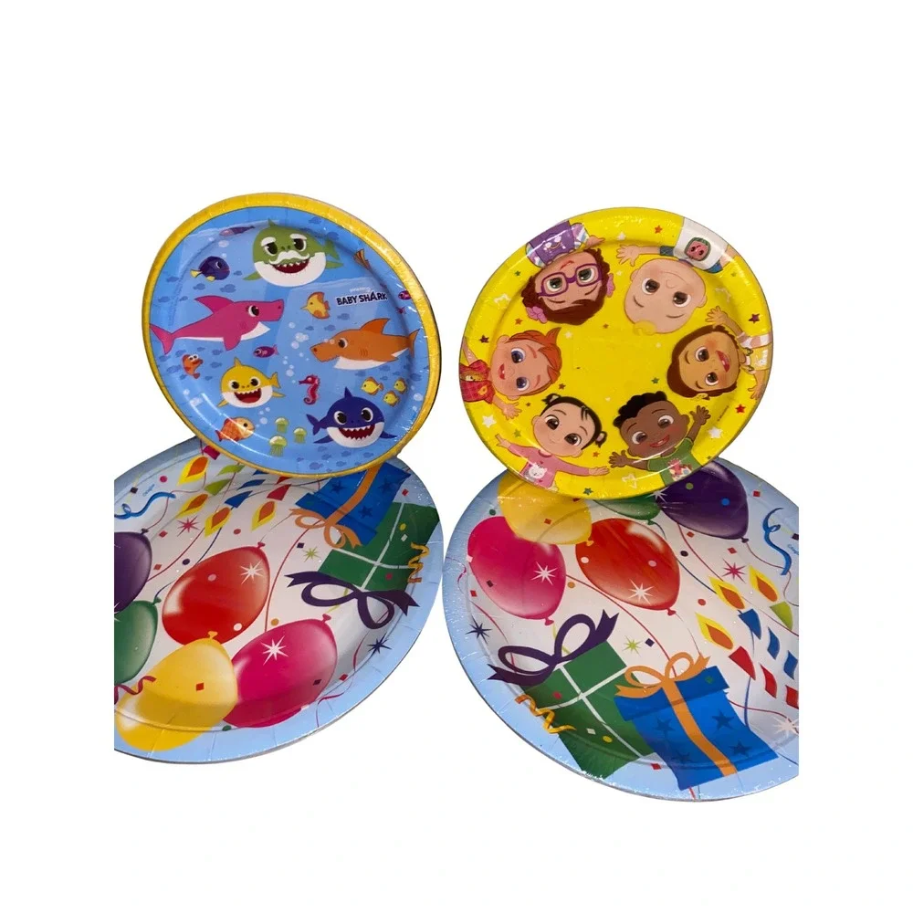 Kids Party Plates Lot Baby Shark Birthday Balloons Paper Plates Mixed Designs